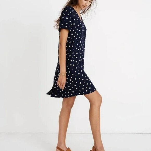 Madewell Navy‎ Blue Button-Back Floral Daisy’s Dress with Pockets Size S - Picture 2 of 11